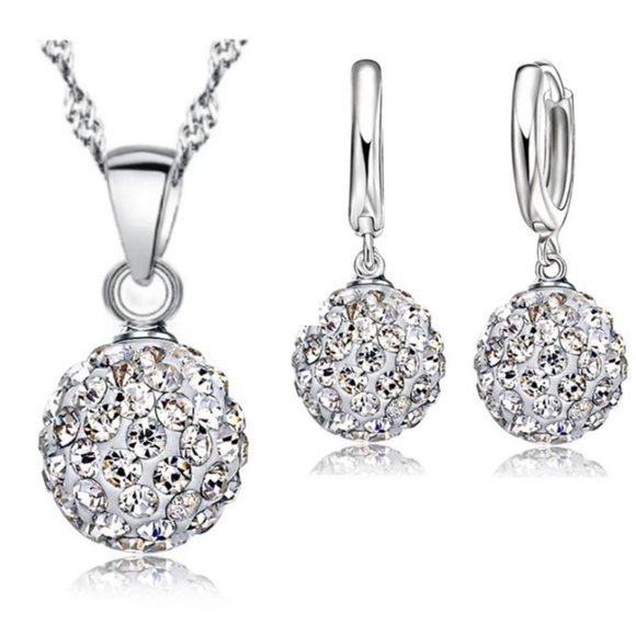 Jewelry - 💎 Luxury Earrings And Necklace Set Bundle Ball 925 Sterling Silver
